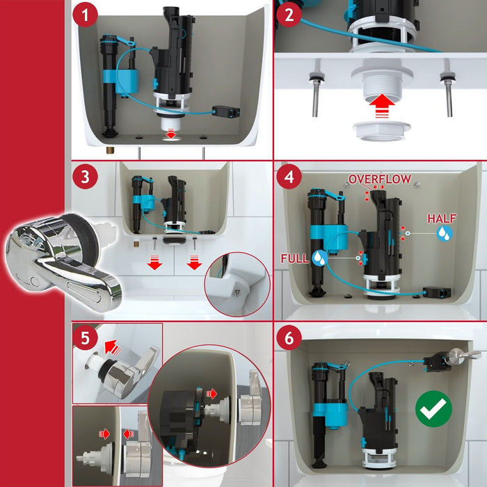Universal Dual Flush Toilet Valve 1.5" 2" WC Cistern Push Button Lever Handle Kit