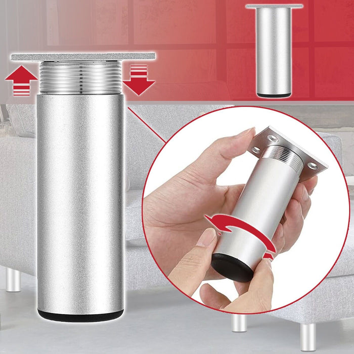 Universal Adjustable Furniture Feet 4.5" Silver Wardrobe Table Footrest Riser Legs (Pack of 4)