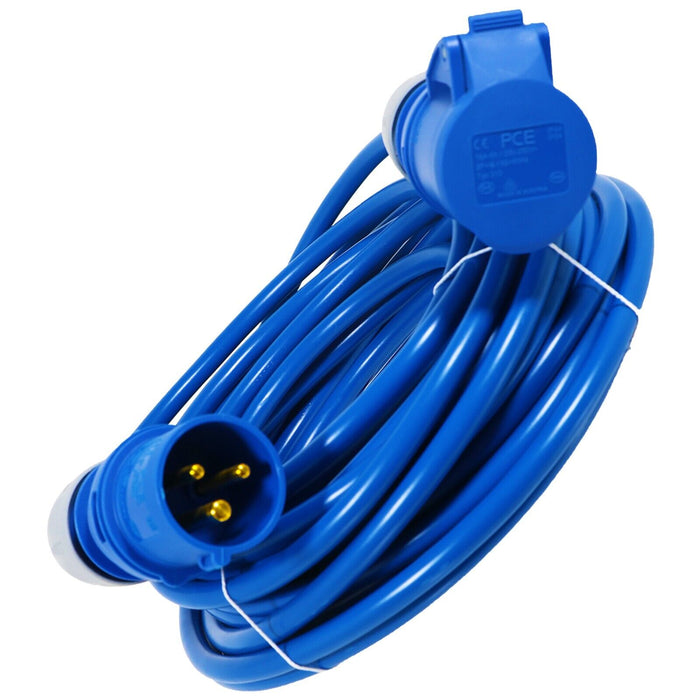 16A Extension Lead 14m 240V 1.5mm Extra Long Outdoor Caravan Motorhome Hook Up Power Cable (Blue) + Storage Bag
