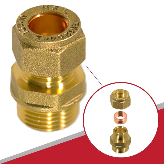 Compression Connector 10mm x 3/8" BSP Male Straight Brass Pipe Coupler Adaptor Fitting (Pack of 10)