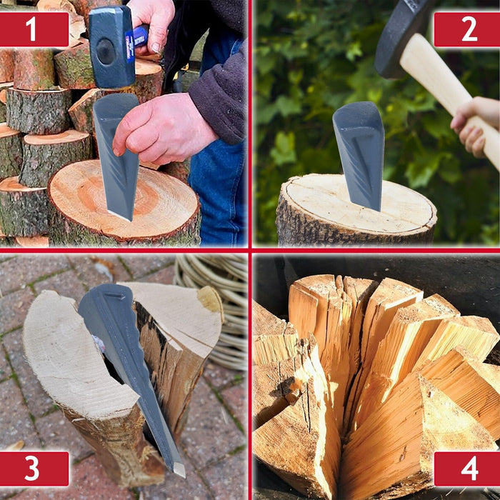 Twisted Log Splitter 2.5KG 9" Steel Wedge + 2KG Lump Sledge Club Hammer Heavy Duty Kit