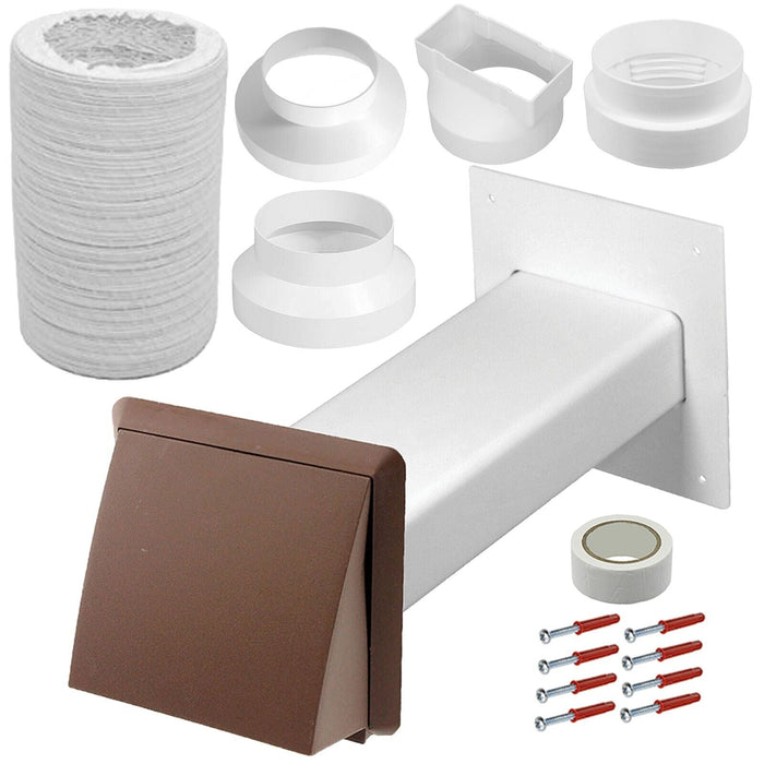 Cooker Hood External Vent Kit 4" 5" 6" 100mm 125mm 150mm Universal Exterior Wall Duct Set (Brown)