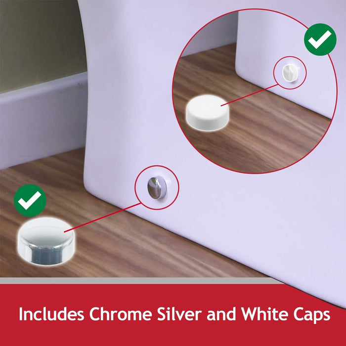 Toilet Pan Fixing Kit Angled Floor WC Bidet Basin Bathroom Bracket Set (White and Chrome Silver Caps)