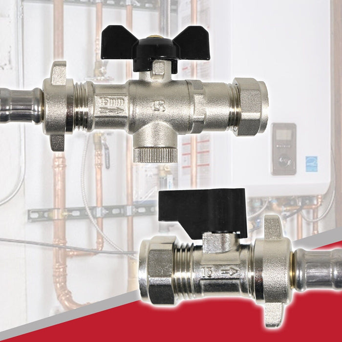 Combi Boiler Filling Loop Straight Part L Compliant Central Heating Lever Check Valve (15mm x 15mm)