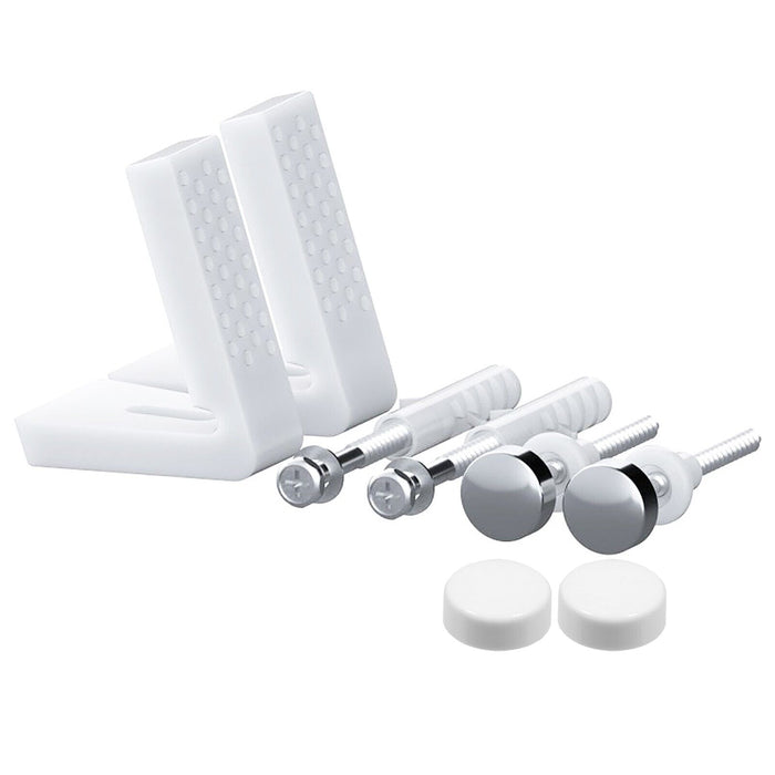 Toilet Pan Fixing Kit Angled Floor WC Bidet Basin Bathroom Bracket Set (White and Chrome Silver Caps)