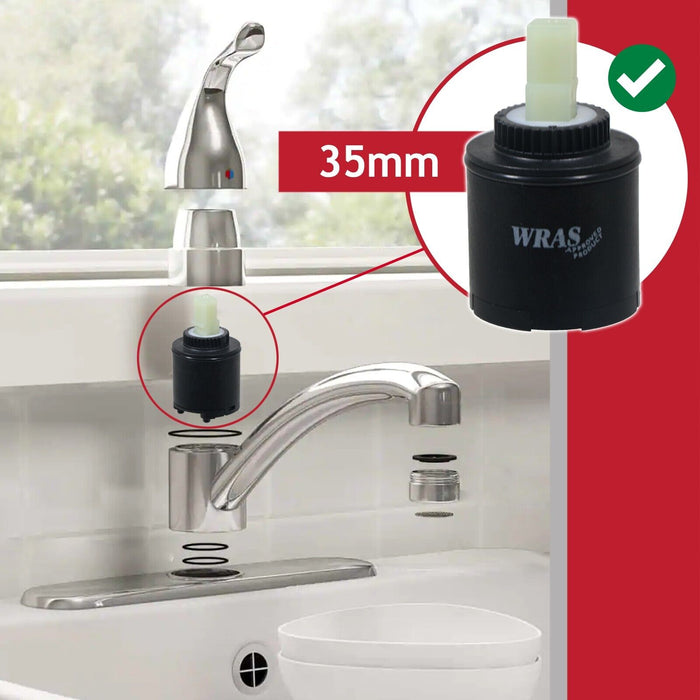 Mixer Tap Cartridge 35mm Single Monobloc Sink Basin Bath Hot Cold Water Valve (Pack of 2)