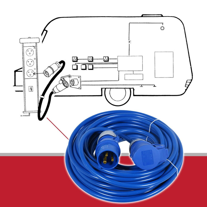 16A Extension Lead 14m 240V 1.5mm Extra Long Outdoor Caravan Motorhome Hook Up Power Cable (Blue) + Storage Bag