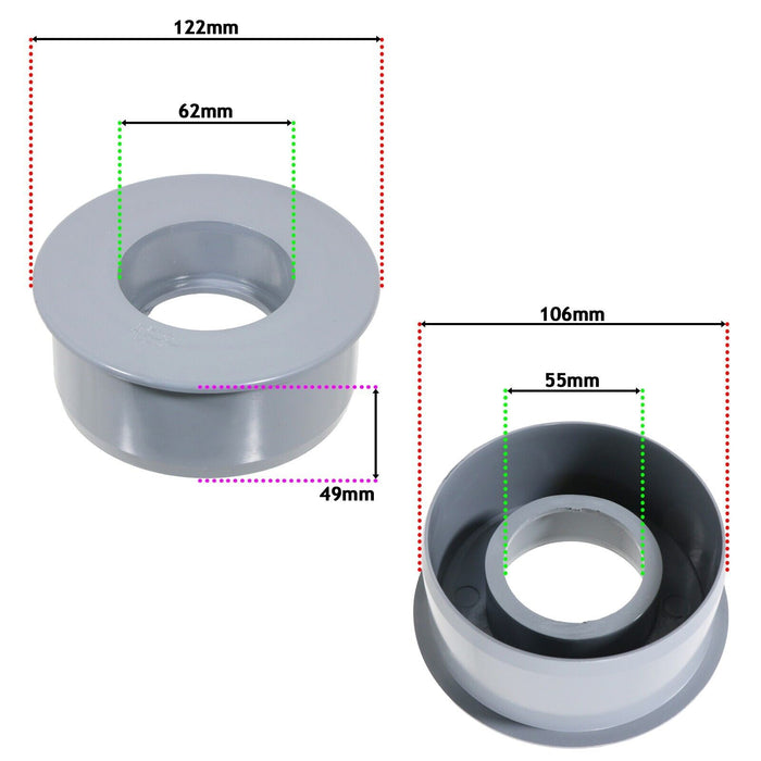 110mm Soil Pipe Reducer + 32mm Boss Adaptor Solvent Waste Push Fit Seal Kit (Grey)