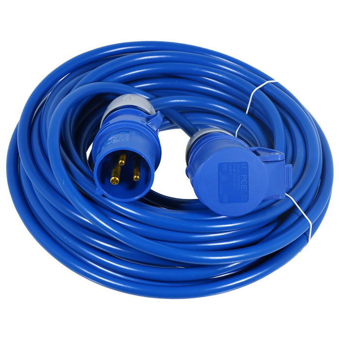 16A Extension Lead 14m Heavy Duty 240V 2.5mm Blue Power Cable + 2 x 16 Amp Splitter Kit