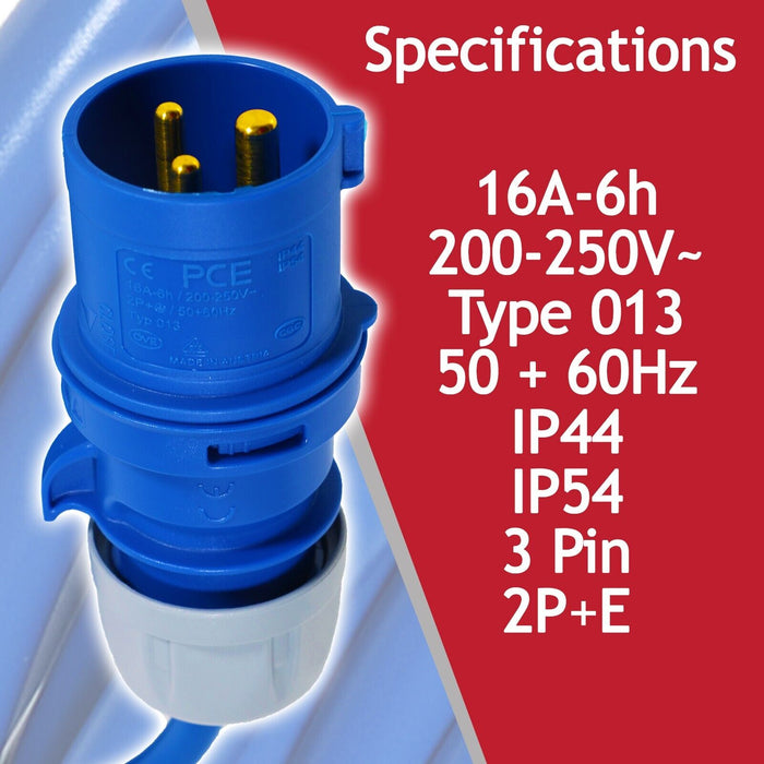 16A Extension Lead 14m 240V 2.5mm Outdoor Construction Site Heavy Duty Generator Power Cable (Blue)