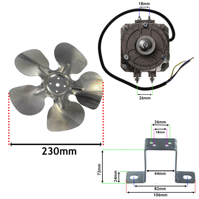 Fridge Fan Motor + Mounting Bracket 7W Kit Universal Refrigerator Freezer