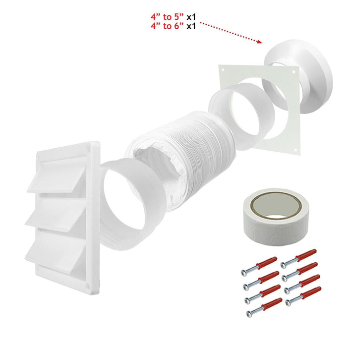 Cooker Hood External Vent Kit 4" 5" 6" 100mm 125mm 150mm Universal Exterior Wall Duct Set (White)