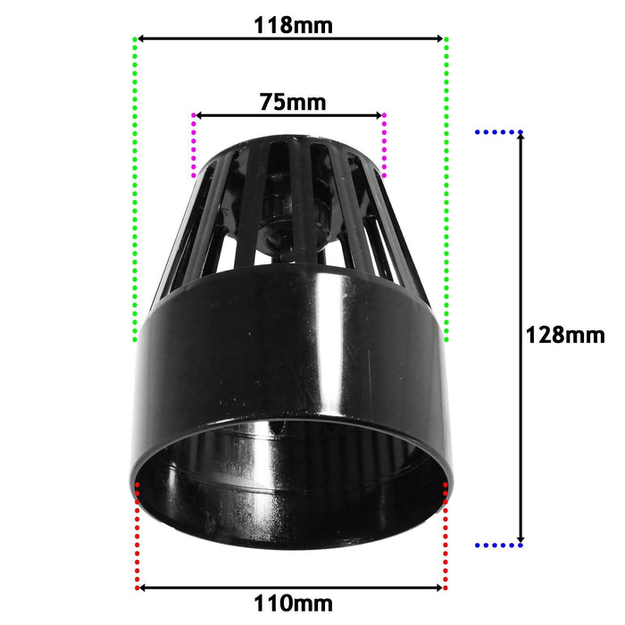 110mm Vent Terminal Soil Pipe Drain Stack System Ring Seal Bird Roof Cage (Black)