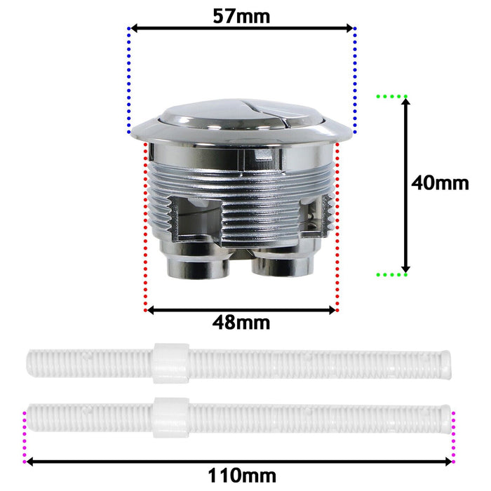 Toilet Dual Flush Button 48mm WC Cistern Chrome Plated 110mm Double Push Rod Kit
