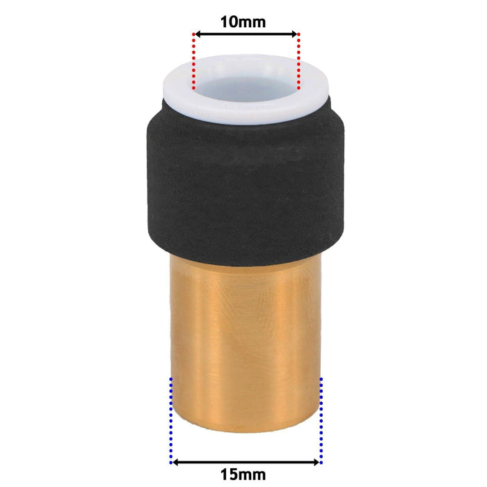 Radiator Valve 15mm x 10mm Black Pushfit Reducing Straight Speed Fit Compression Stem Valves (Pack of 4)