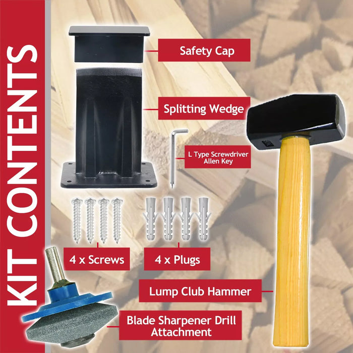 Kindling Splitter Lump Mallet Hammer Blade Sharpener Drill Attachment Kit Log Wood Splitting Chisel Set (Large)
