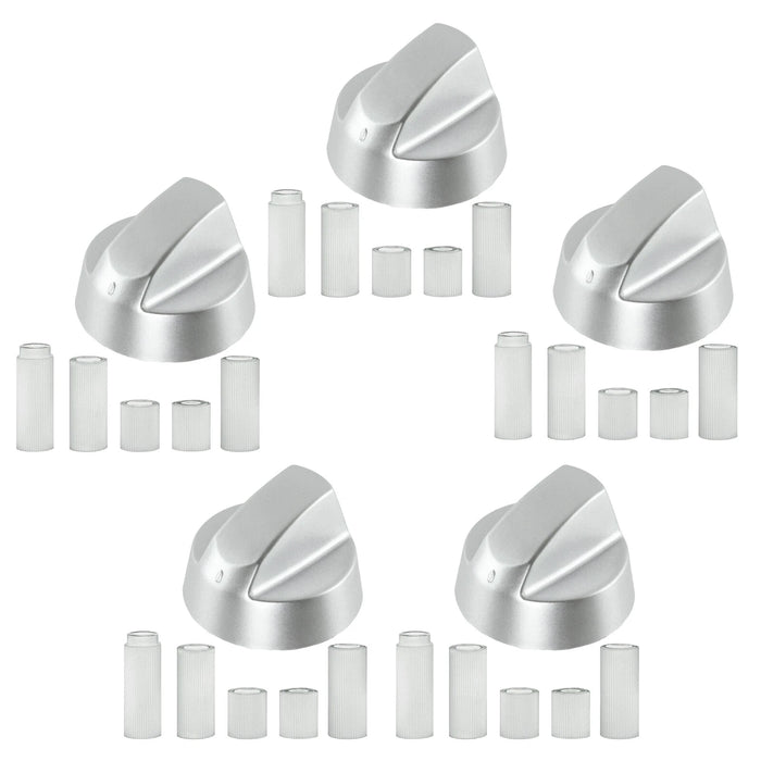 Control Knob Dial & Adaptors for ZANUSSI Oven / Cooker (Silver, Pack of 5)