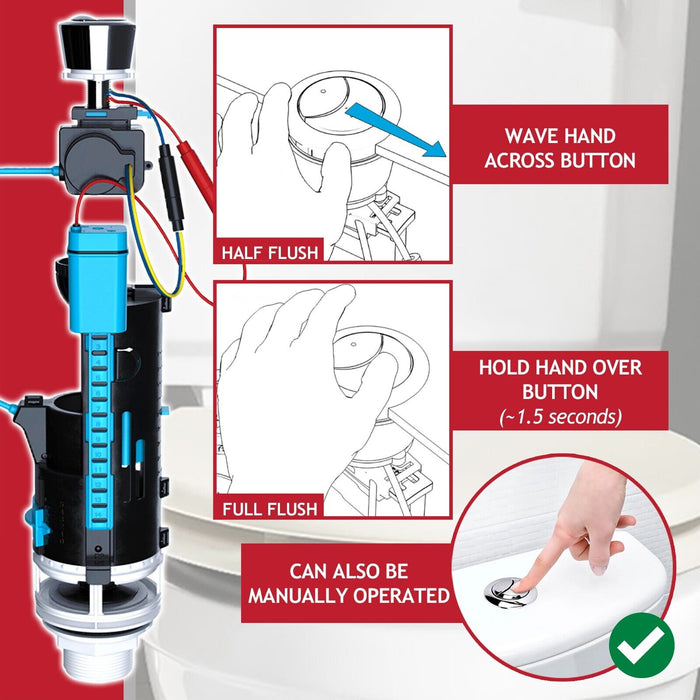 Universal Auto Flush Toilet Valve 1.5" 2" Touchless WC Cistern Dual Sensor Button Kit
