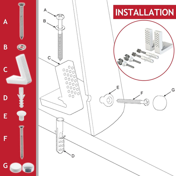 Universal Toilet Fixing Kit (Angled Pan Floor Bracket + Cistern Leak Seal Accessory Set)