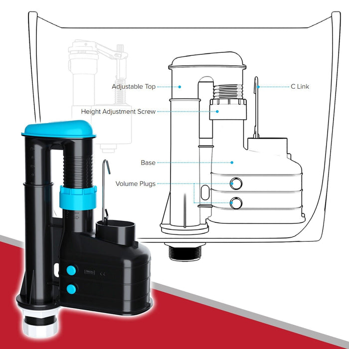 Dual Flush Toilet Syphon Height Adjustable 7.5" to 9.5" WC Cistern Internal Overflow Lever