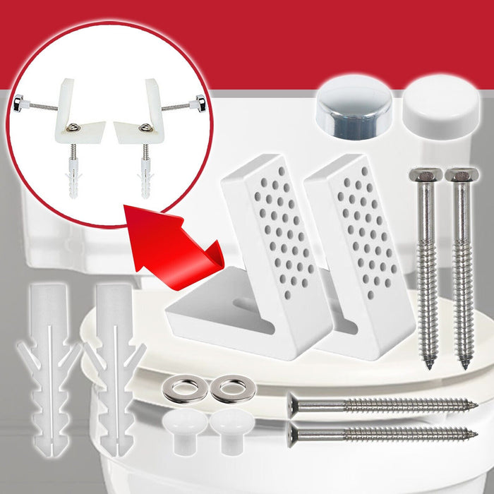 Universal Toilet Fixing Kit (Angled Pan Floor Bracket + Cistern Leak Seal Accessory Set)