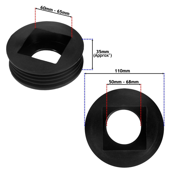 Rainwater Downpipe Adaptor 65mm Square / 68mm Round Pipe to 110mm Soil Waste Drain Connector