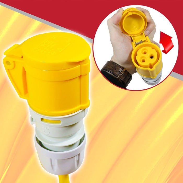110V Extension Lead 14m 16A 1.5mm Extra Long Outdoor Construction Site Generator Cable (Yellow)