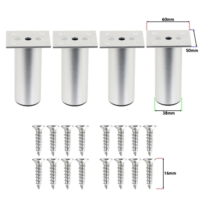 Universal Adjustable Furniture Feet 4.5" Silver Wardrobe Table Footrest Riser Legs (Pack of 4)