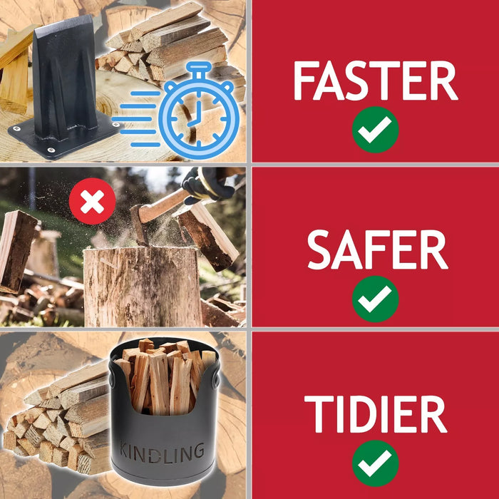 Kindling Splitter Lump Mallet Hammer Blade Sharpener Drill Attachment Kit Log Wood Splitting Chisel Set (Large)