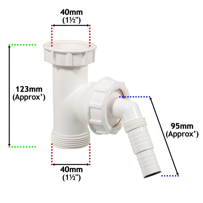 Appliance Trap Adaptor 40mm 1 1/2" Washing Machine Dishwasher Waste Pipe Tee Kit