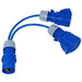 16A Splitter Cable 240V Caravan / Motorhome 2 Way Hook Up Y Piece 2 x 16 Amp Sockets (Blue)