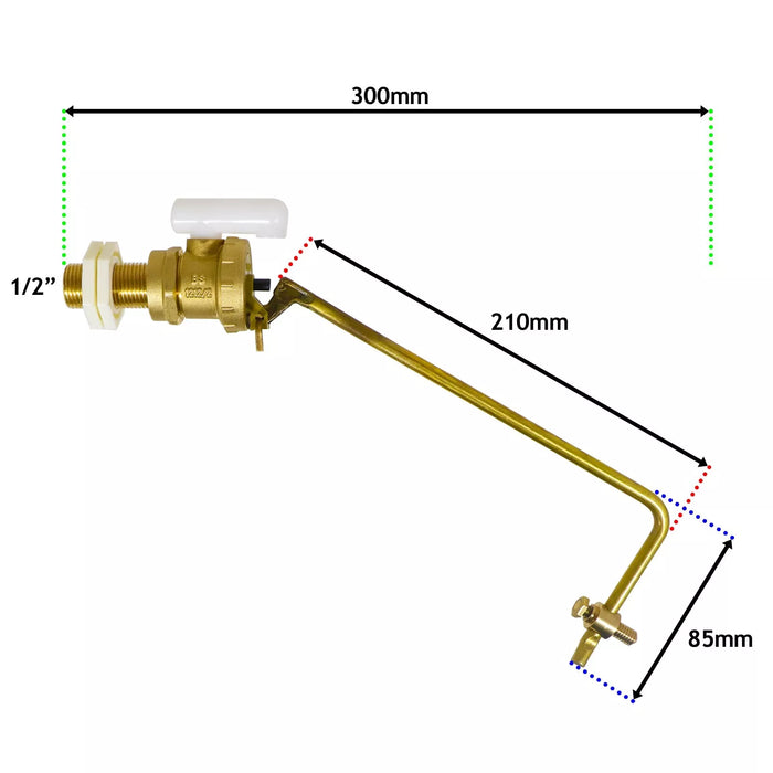 1/2" Part 2 Valve Low Pressure Side Entry Toilet Cistern Ballcock + 6" Ball Float Kit