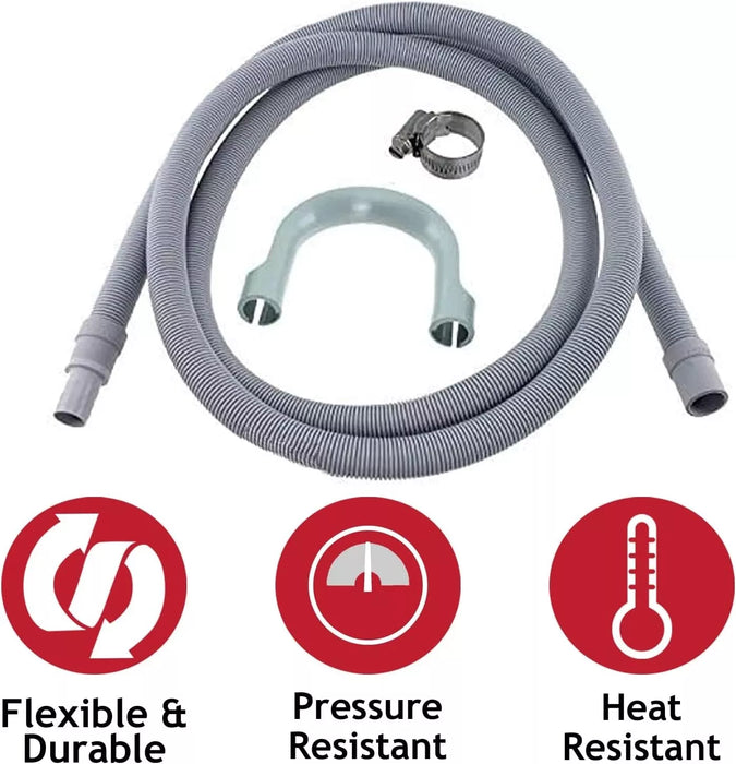 Drain Hose + Seal Plug Kit Washing Machine Dishwasher Waste Pipe Extension Set (2.5m)