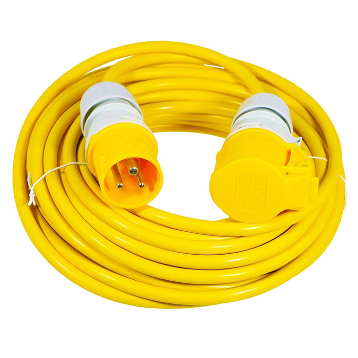 16A Extension Lead 14m 110V 1.5mm Extra Long Yellow Power Cable + 2 x 16 Amp Splitter Kit
