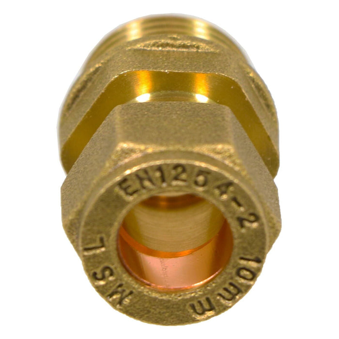 Compression Connector 10mm x 3/8" BSP Male Straight Brass Pipe Coupler Adaptor Fitting (Pack of 10)
