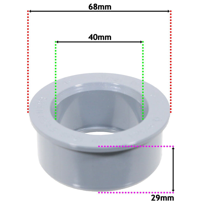 110mm Soil Pipe Reducer + 32mm 40mm 50mm Boss Adaptor Solvent Push Fit Kit (Grey)