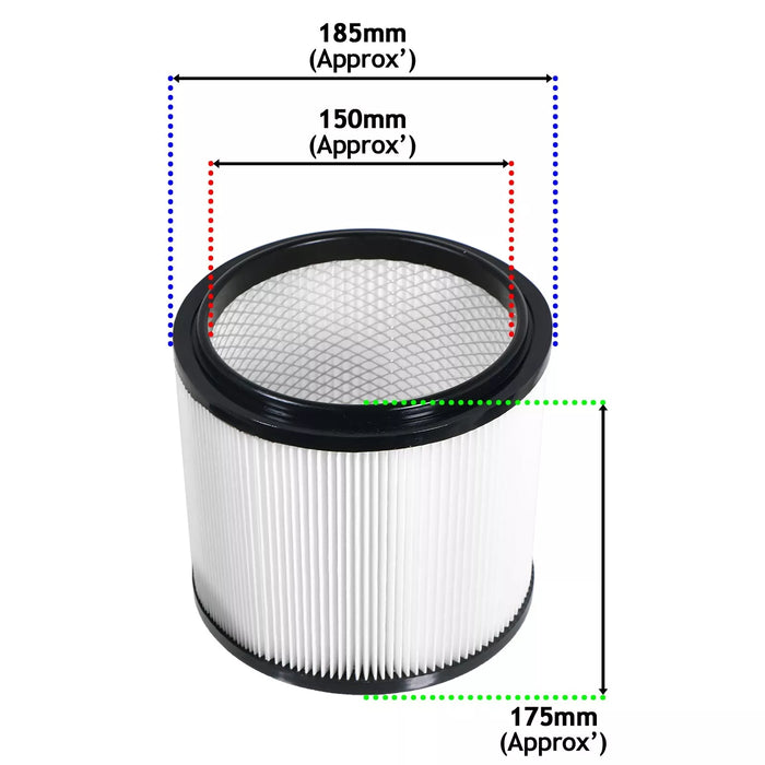 Wet & Dry Cartridge Filter + Foam Sleeve for Lidl Parkside 20L 30L Canister Vacuum Cleaner