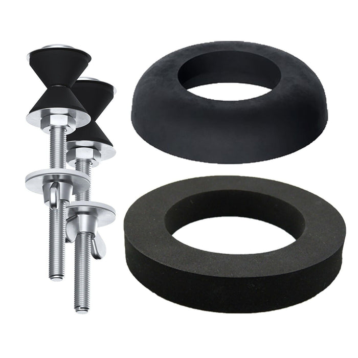 Universal Toilet Fixing Kit (Angled Pan Floor Bracket + Cistern Leak Seal Accessory Set)