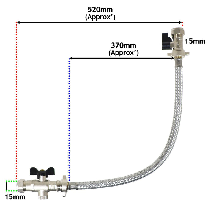 Combi Boiler Filling Loop Straight Part L Compliant Central Heating Lever Check Valve (15mm x 15mm)