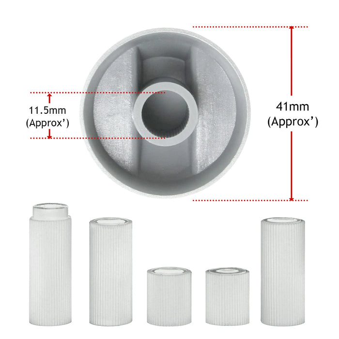 Control Knob Dial & Adaptors for ZANUSSI Oven / Cooker (Silver, Pack of 5)