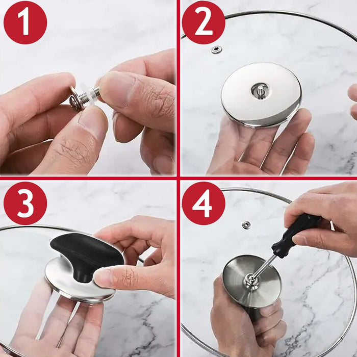 Universal Pan Lid Handle 6cm Saucepan Slow Cooker Steamer Pot Knobs (Black / Chrome Silver, Pack of 3)