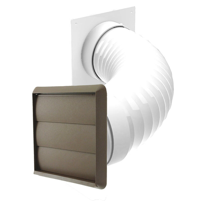 Cooker Hood External Vent Kit 4" 5" 6" 100mm 125mm 150mm Universal Exterior Wall Duct Set (Brown)