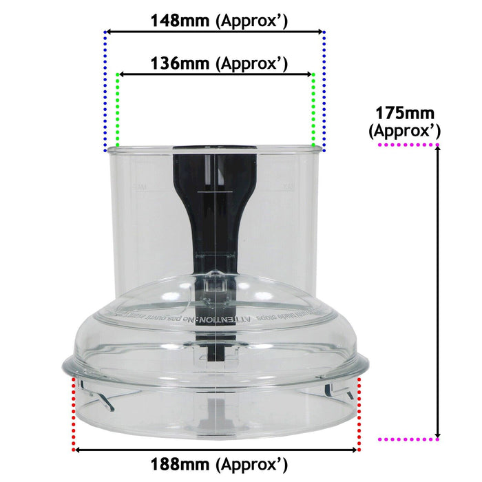 Magimix Mixer Bowl + Lid Cover for CS5200XL Food Processor (Clear with Black Handle, 17341 N, 17333)