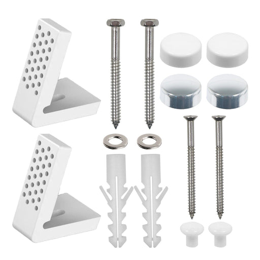 Toilet Pan Fixing Kit Angled Floor WC Bidet Basin Bathroom Bracket Set (White and Chrome Silver Caps)
