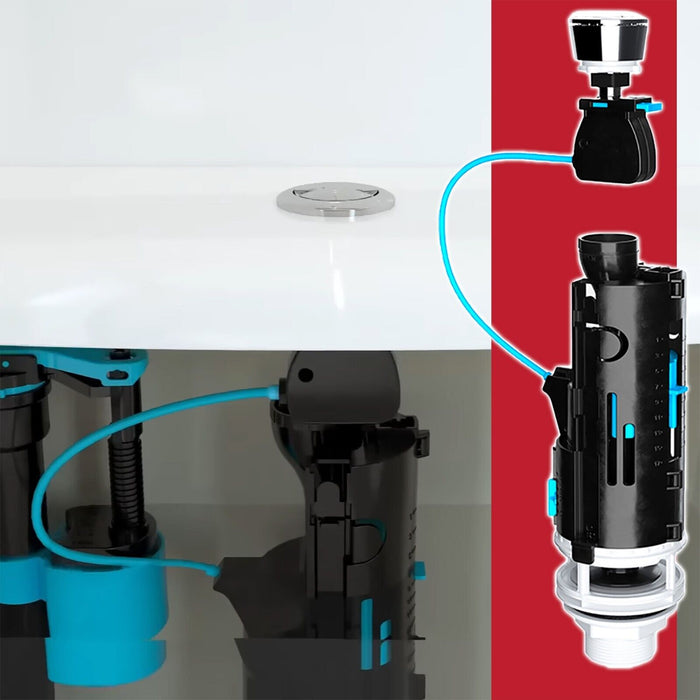 Universal Dual Flush Toilet Valve 1.5" 2" WC Cistern Push Button Kit (300mm Cable)