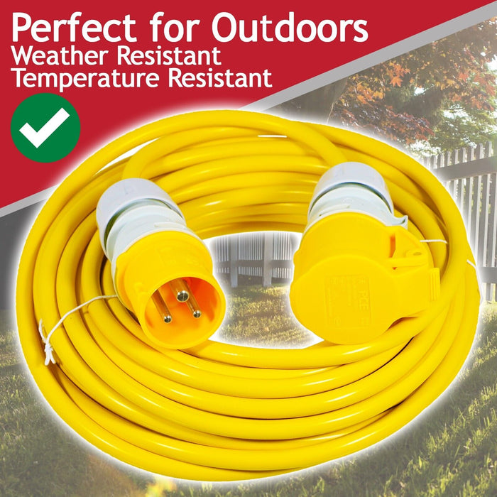 16A Extension Lead 14m 110V 1.5mm Extra Long Power Cable Cord 3-Pin 2P+E (Yellow)