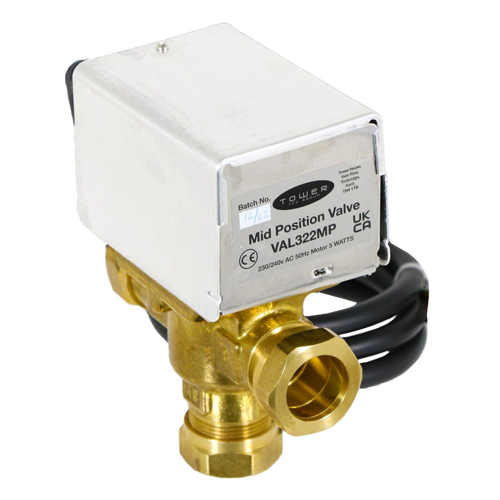 Tower VAL322MP 22mm 3 Port Motorised Mid Position Valve Central Heating Control