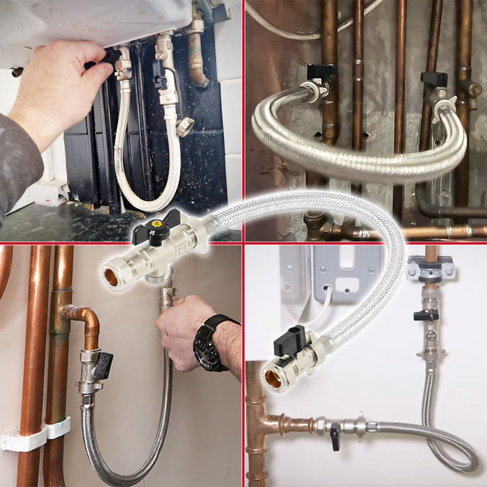 Combi Boiler Filling Loop Straight Part L Compliant Central Heating Lever Check Valve (15mm x 15mm)