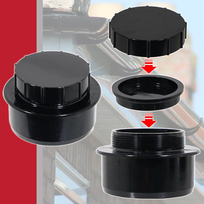 110mm Screwed Access Cap Ring Seal Soil System Vent Pipe Push Fit Plug (Black)
