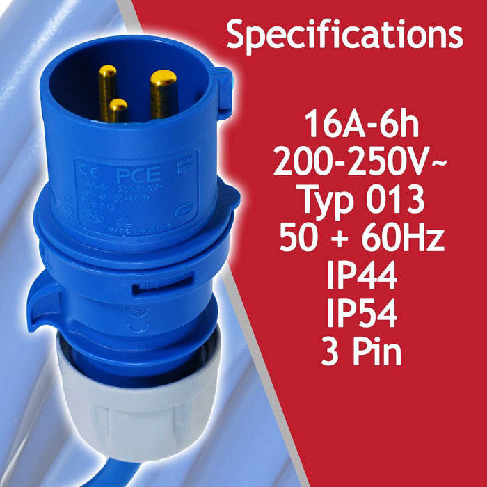 16A Splitter Cable 240V Caravan / Motorhome 2 Way Hook Up Y Piece 2 x 16 Amp Sockets (Blue)